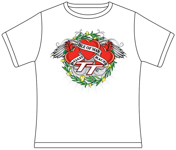 TT Ladies T Shirt Hearts White - click to enlarge