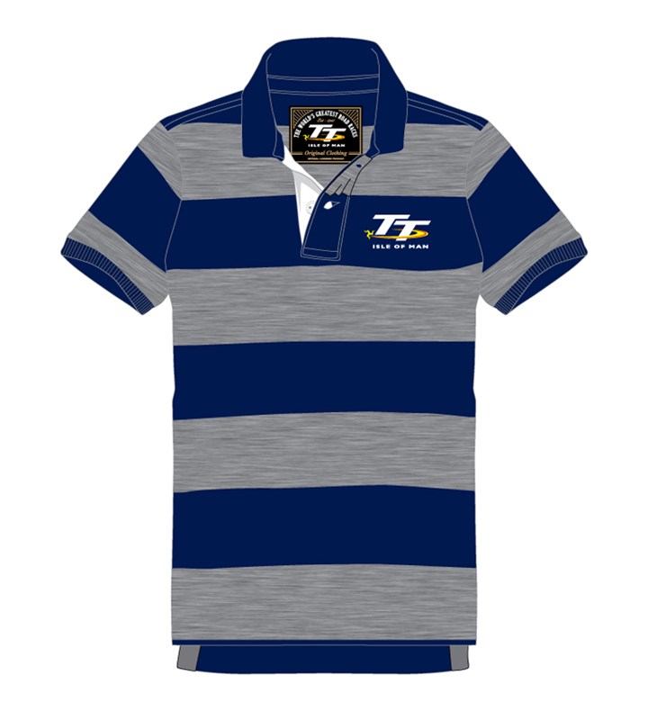 TT 2014 Polo Shirt Navy/Grey Hoops - click to enlarge