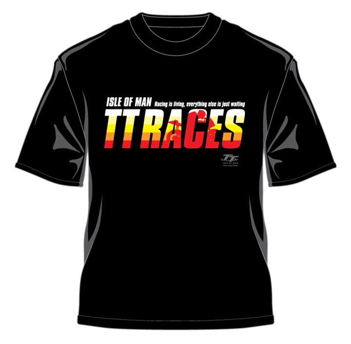 TT 2014 Retro T Shirt Racing is Living Sunset Black - click to enlarge