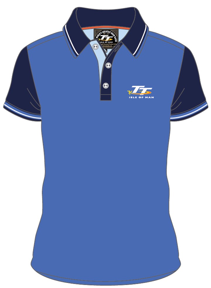 TT 2015 Polo Shirt Blue with Navy Sleeves and Collar - click to enlarge