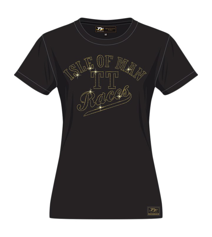 TT 2015 Ladies Diamante IOM TT Races T-Shirt Gold - click to enlarge
