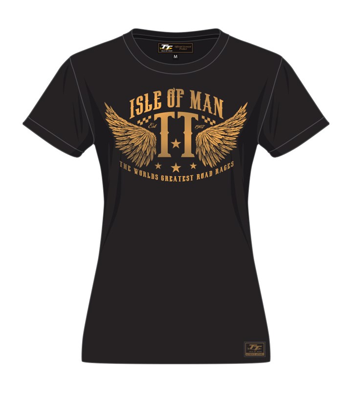 TT Ladies Printed Gold T Shirt Black - click to enlarge