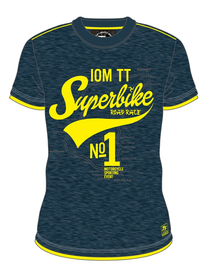 TT Yellow Superbike Custom T- Shirt Navy - click to enlarge