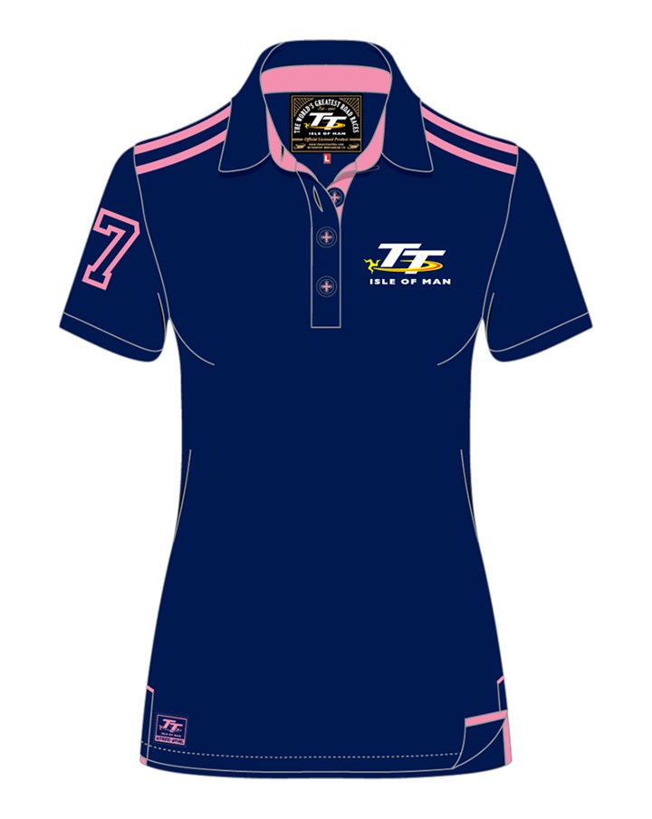 TT Ladies Polo Navy/Pink Stripe - click to enlarge