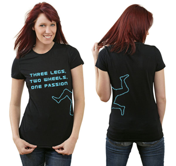 Three Legs Two Wheels One Passion Ladies T Shirt Black