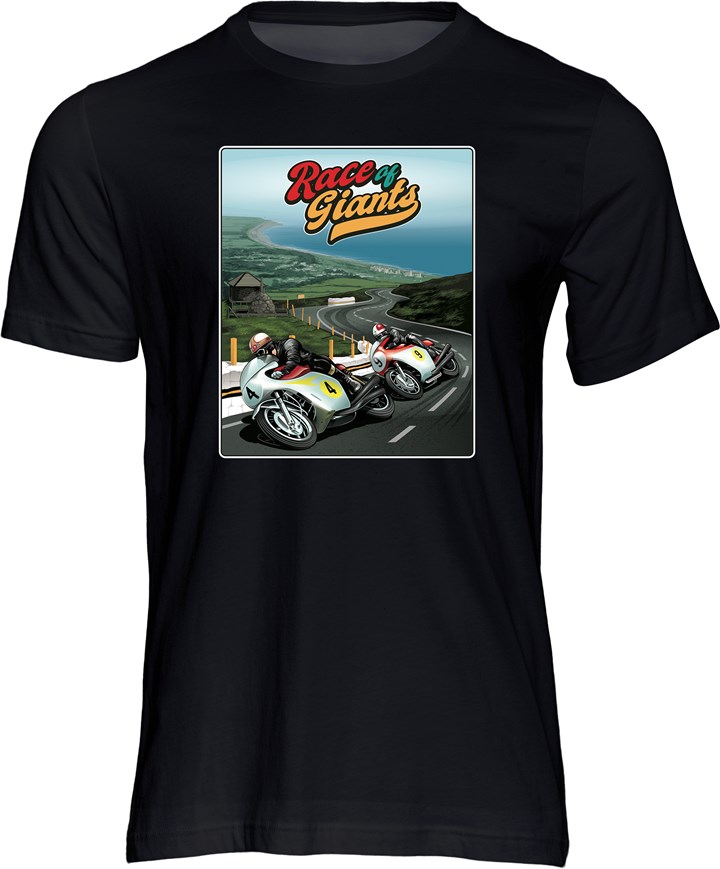 Hailwood vs Agostini Race of Giants T-shirt Black - click to enlarge