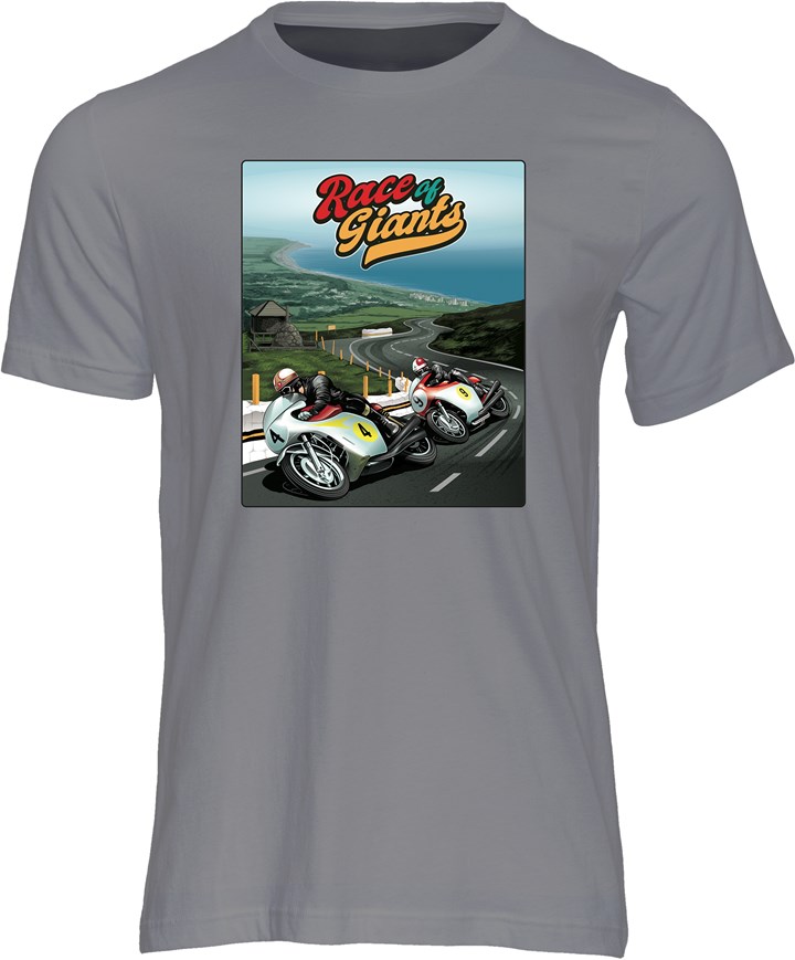 Hailwood vs Agostini Race of Giants T-shirt Charcoal - click to enlarge