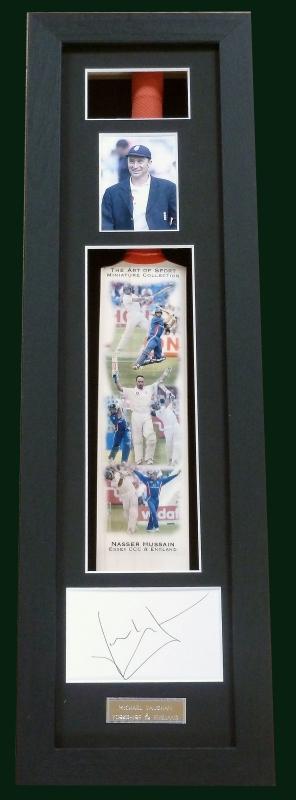Nasser Hussain Framed and Signed Mini Bat