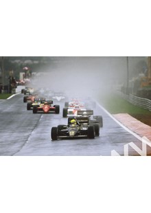 Senna leads teammate Elio de Angelis,Prost and Alboreto