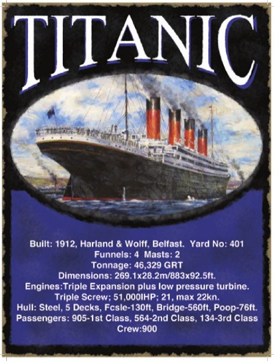 Titanic Metal Sign - click to enlarge