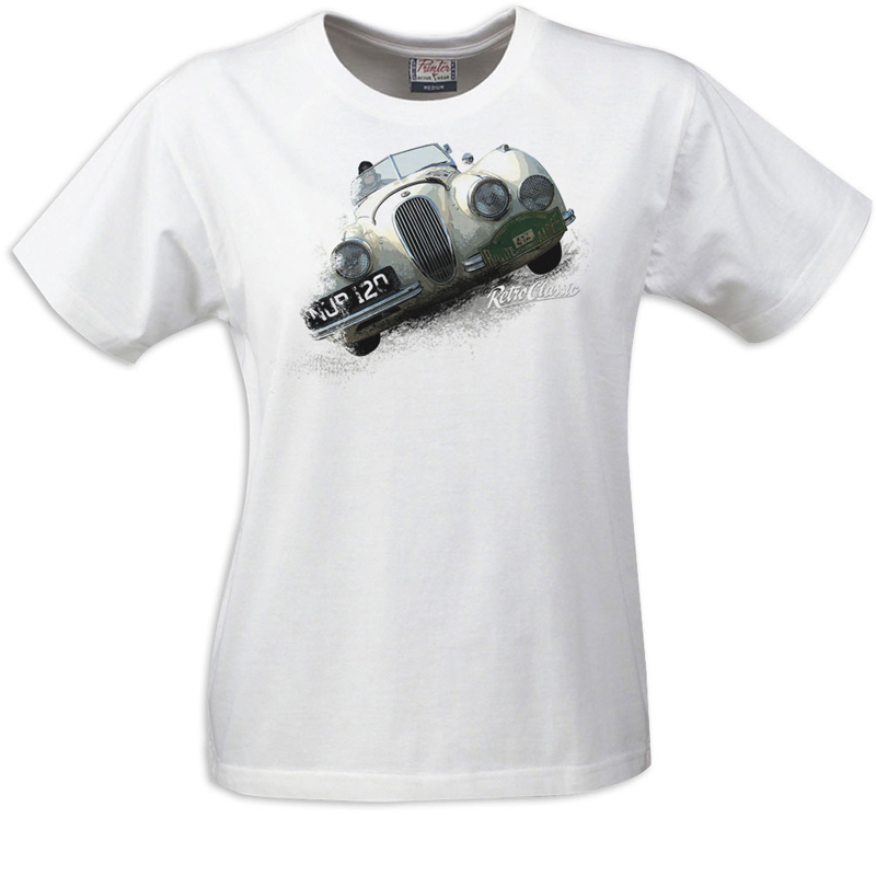 Gritty Marques Jaguar XK120 Ladies T-Shirt White