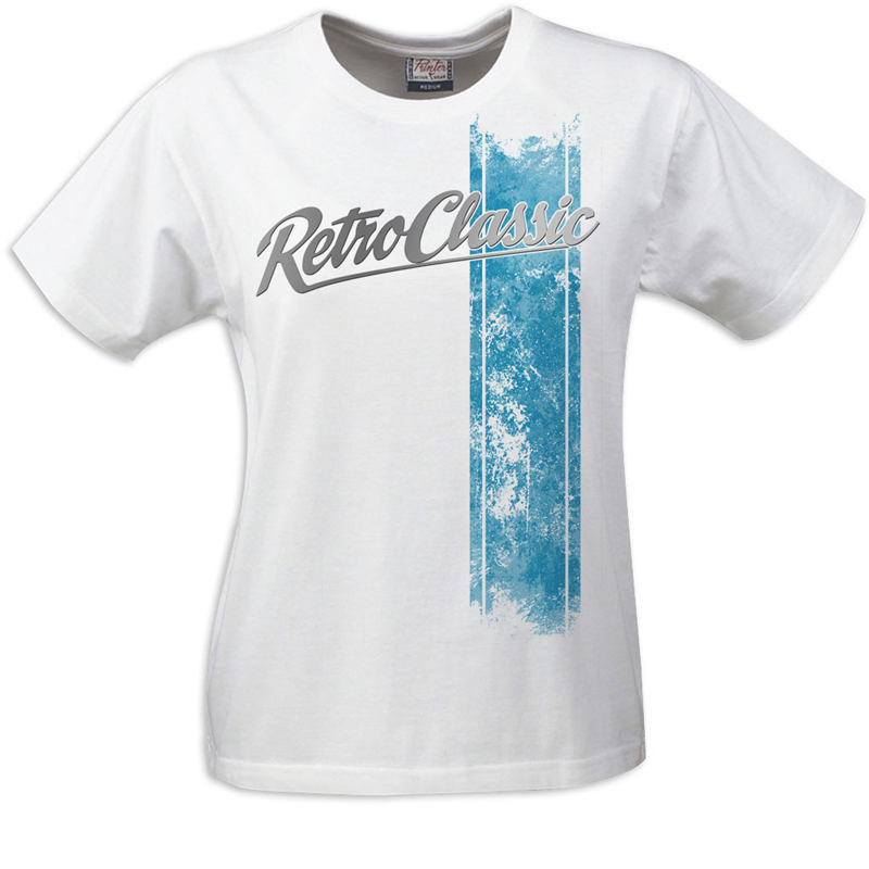 Racing Stripes Blue Ladies T-Shirt White