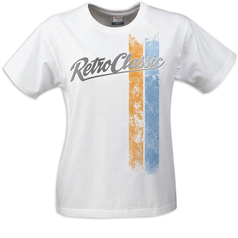 Racing Stripes Orange/Blue Ladies T-Shirt White