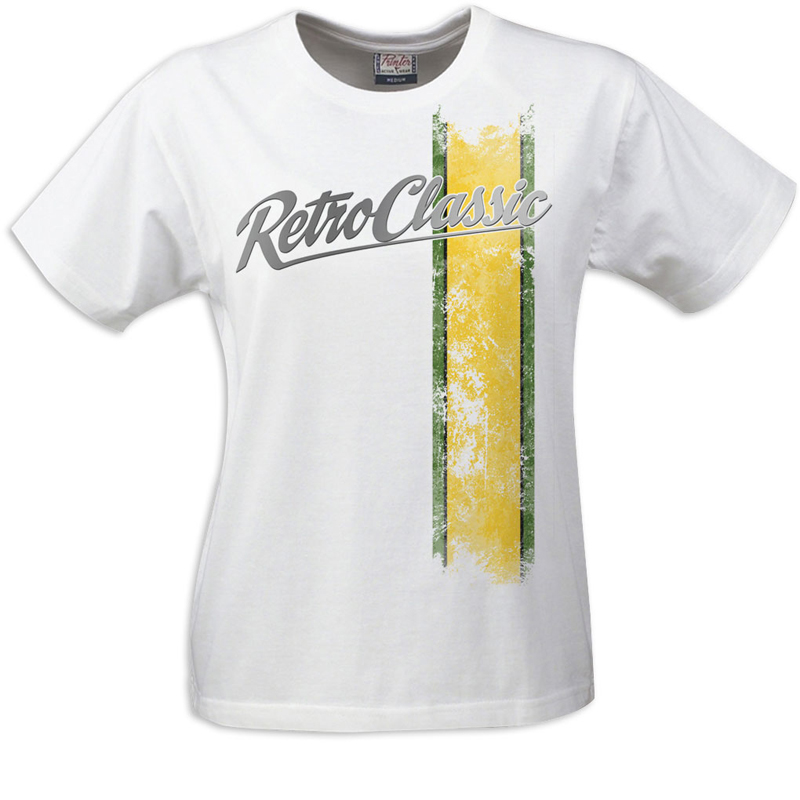 Racing Stripes Green/Yellow  Ladies T-Shirt White