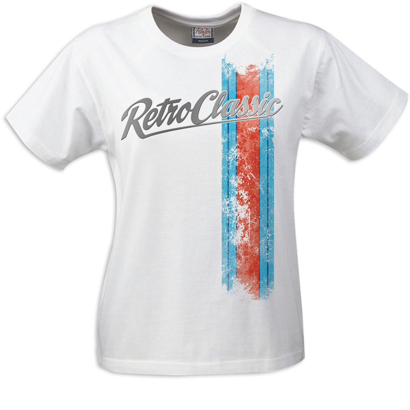 Racing Stripes Blue/Red Ladies T-Shirt White
