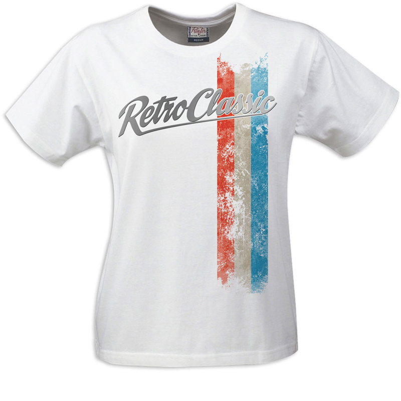 Racing Stripes Red/Natural Blue Ladies T-Shirt White