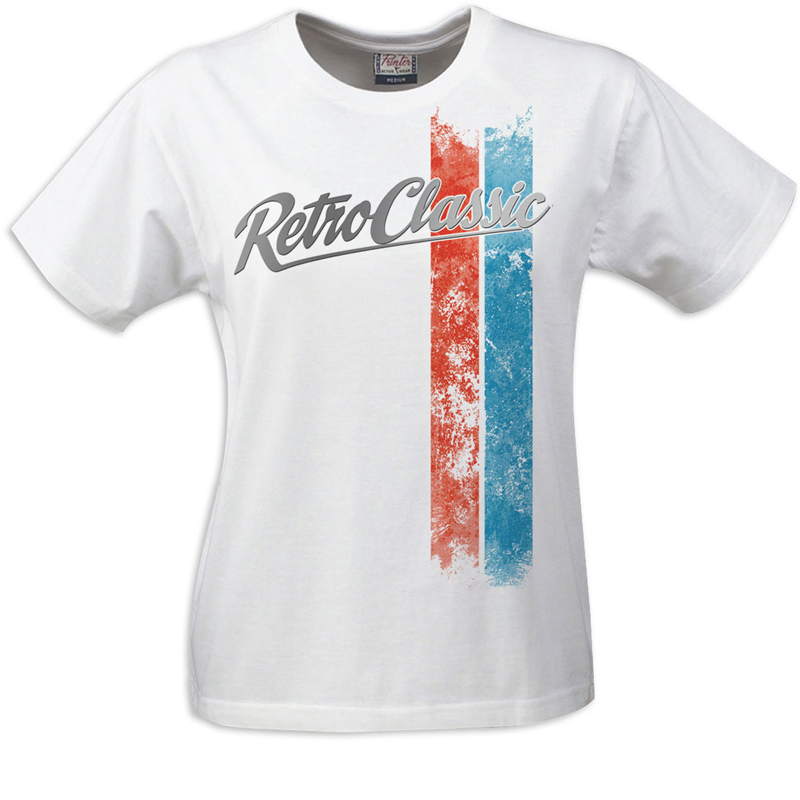 Racing Stripes Red/Blue Ladies T-Shirt White