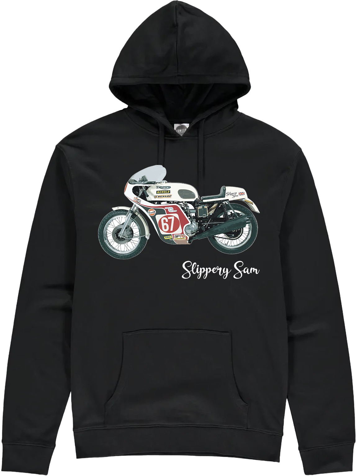 バ*ン様 2000s archive high neck sweat rider Slippery Sam Triumph Trident Hoodie Black : Duke Video