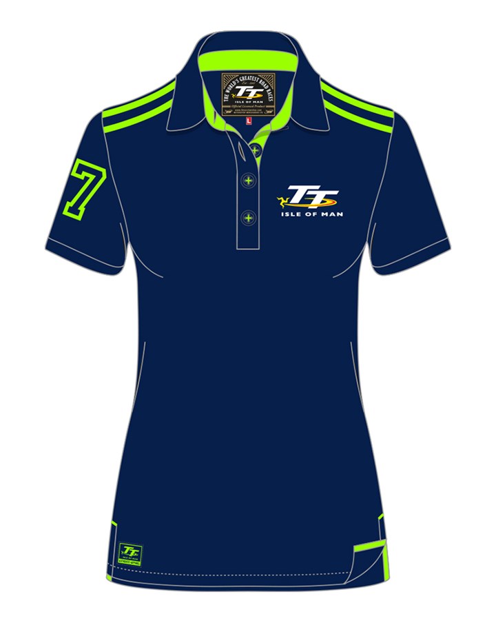 TT Ladies Polo Navy Green Stripes - click to enlarge