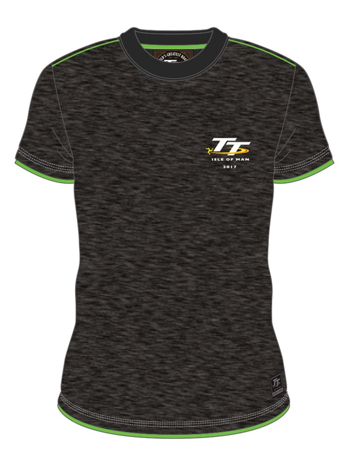 TT 2017 Small Logo Custom T-shirt Grey/Green Trim - click to enlarge