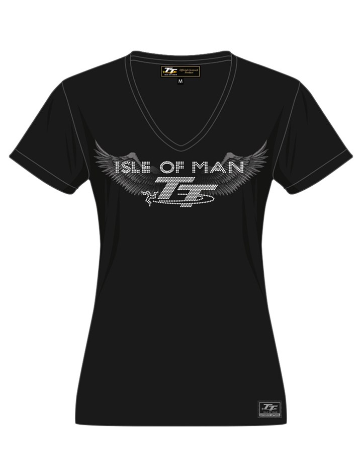 TT Ladies diamanté wings T-shirt - click to enlarge