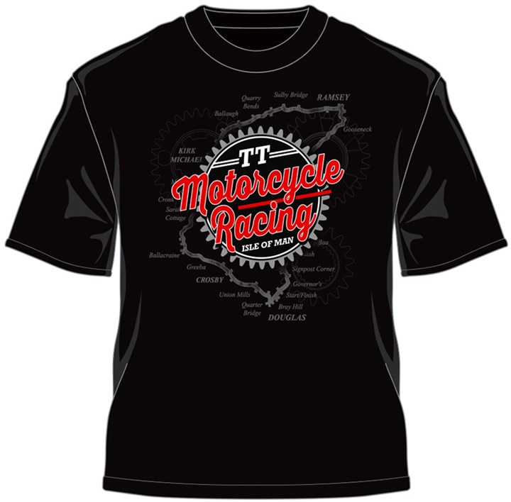 TT Motorcycle Racing Map Retro T-Shirt Black - click to enlarge