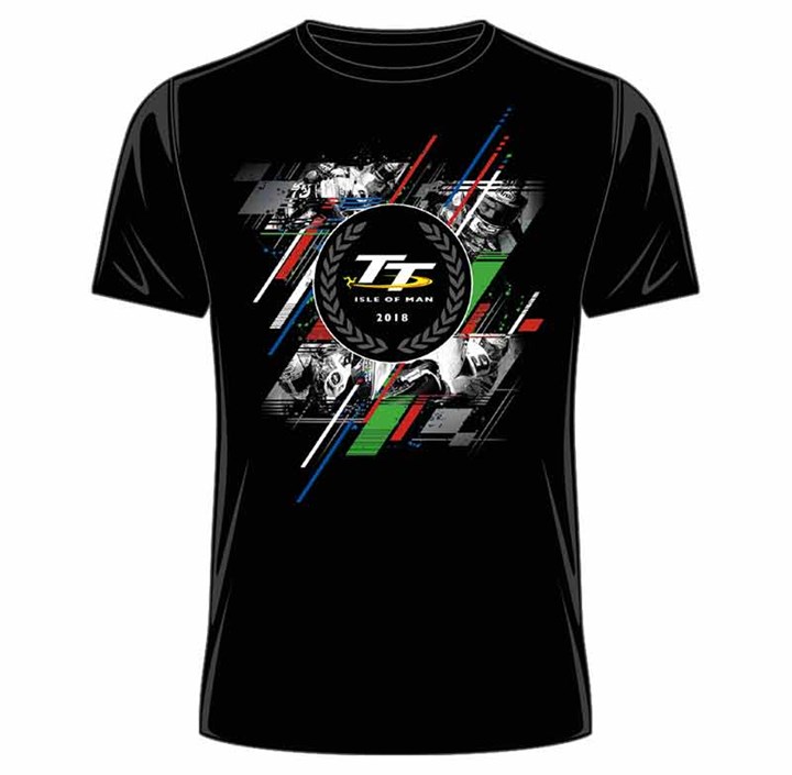 TT 2018 Laurel Badge, Green Red and Blue Stripe T-Shirt - click to enlarge