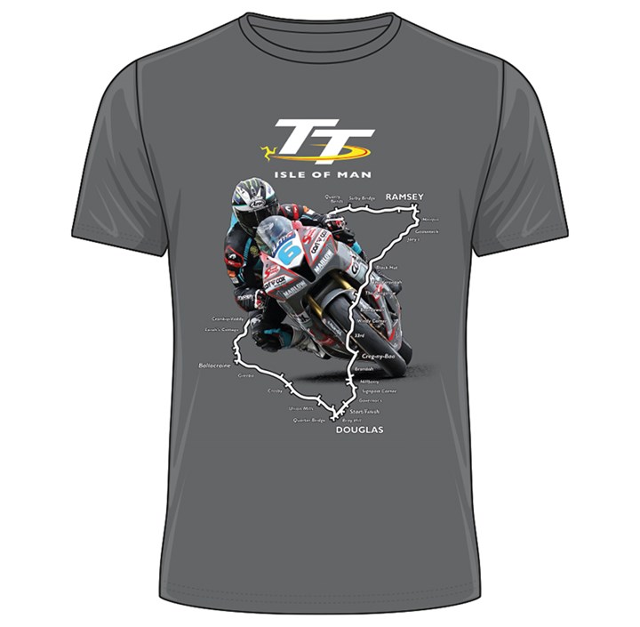 TT Bike 6 Map Outline T- Shirt Charcoal - click to enlarge