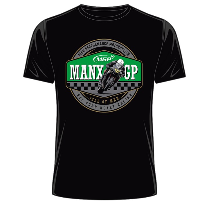 Manx Grand Prix- Get your Heart Racing T-Shirt Black - click to enlarge