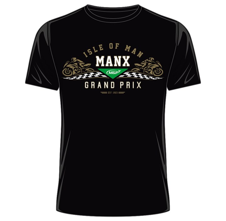 Manx Grand Prix Gold Bike T- Shirt Black - click to enlarge