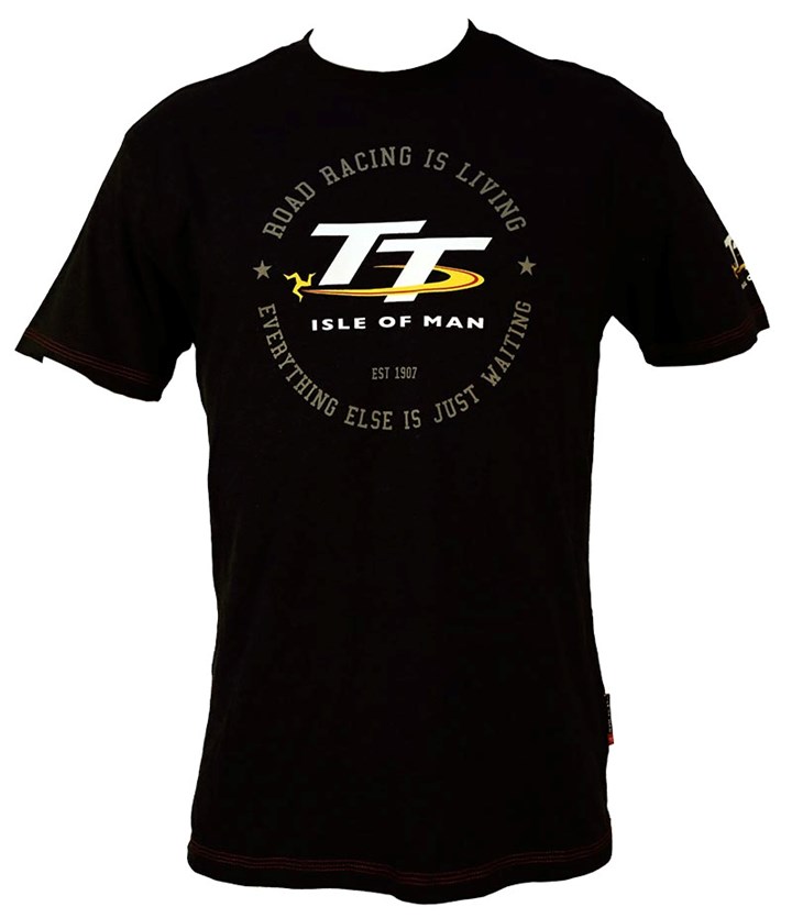 TT Vintage T-Shirt Black Road Racing is Living - click to enlarge