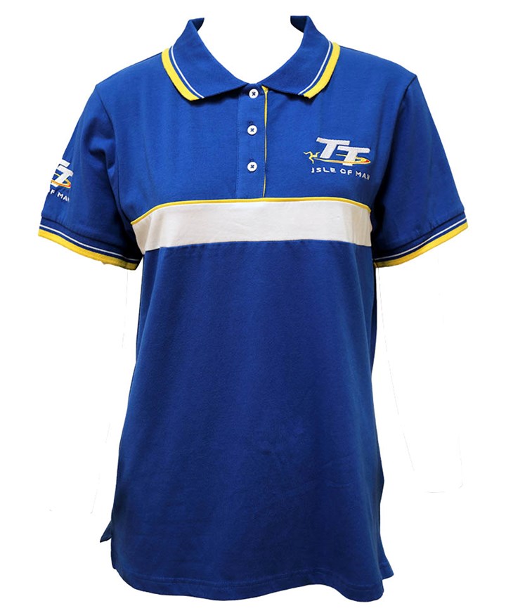 TT Ladies Polo Blue, White and Yellow Stripe - click to enlarge