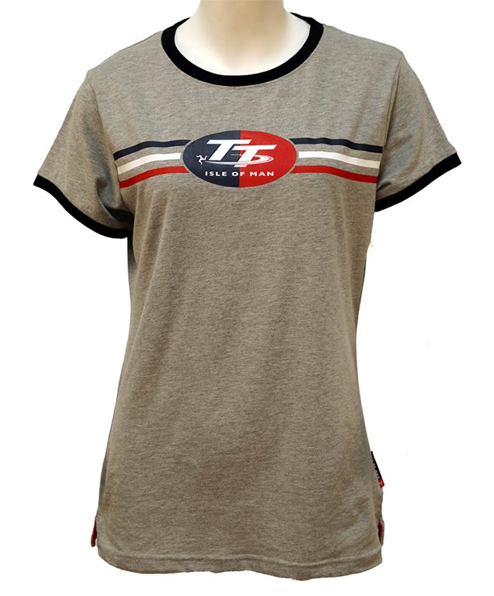 TT Ladies T-Shirt Grey, Navy Edging - click to enlarge
