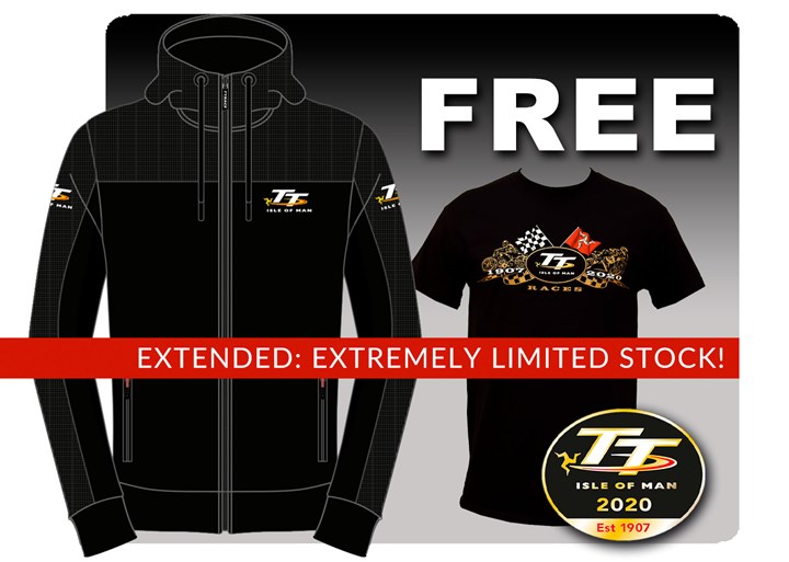 TT Black Hoodie with Free Gold Bikes T- Shirts and TT Pin - click to enlarge