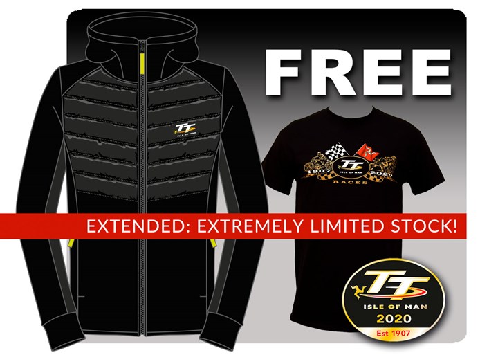 TT Ribbed Black Hoodie with Free Gold Bikes T-Shirt and TT Pin - click to enlarge
