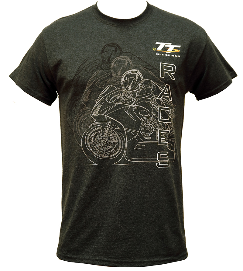 TT Races Mirrored Bike T Shirt Dark Heather : Duke Video