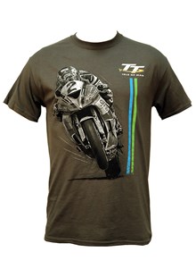 TT Bike 2 Blue/Green Stripe T-Shirt Charcoal