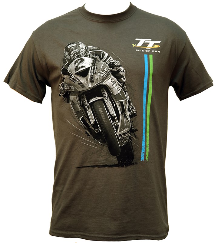 TT Bike 2 Blue/Green Stripe T-Shirt Charcoal - click to enlarge