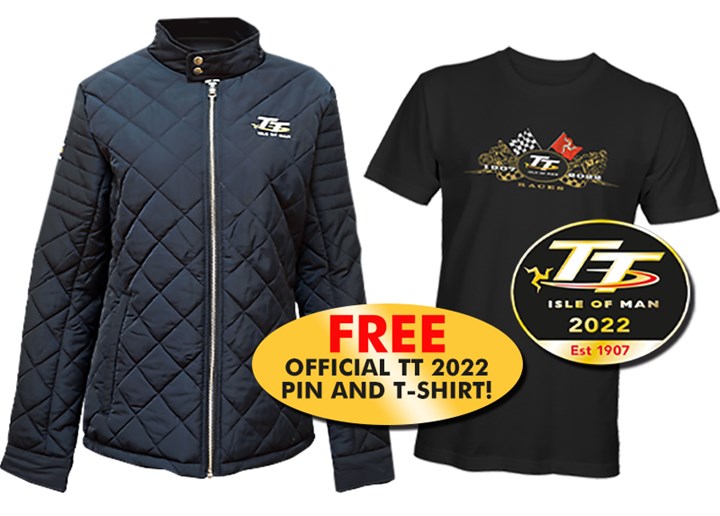 TT Diamond Quilted Ladies Jacket Navy - with FREE pin and T-shirt - click to enlarge