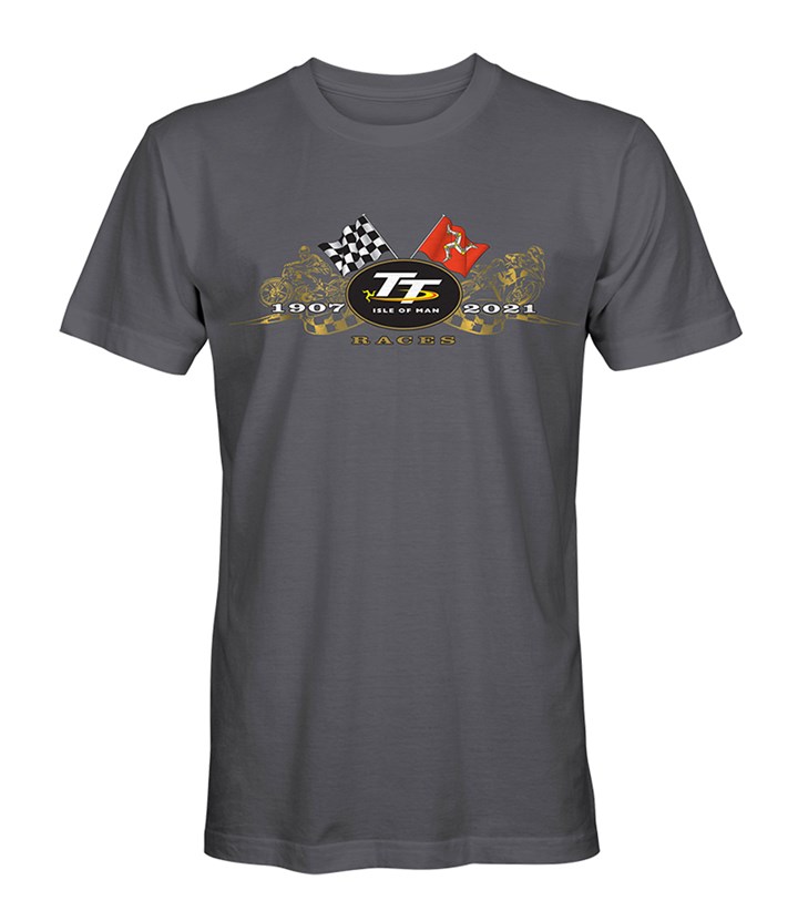 TT 2021 Gold Bikes T-Shirt Charcoal - click to enlarge