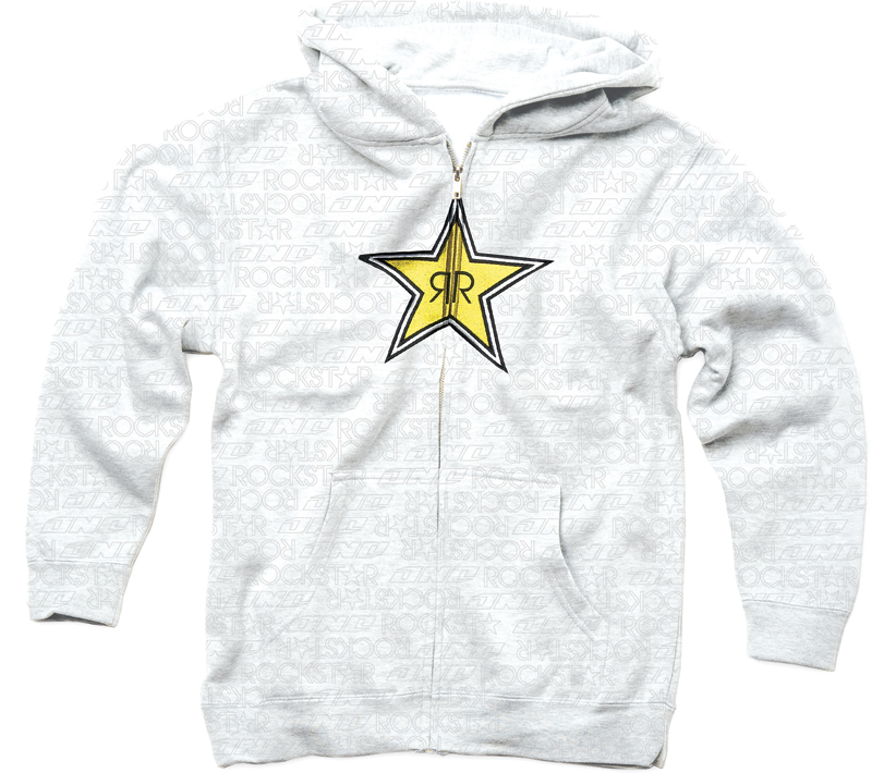 grey hoodie with white writing