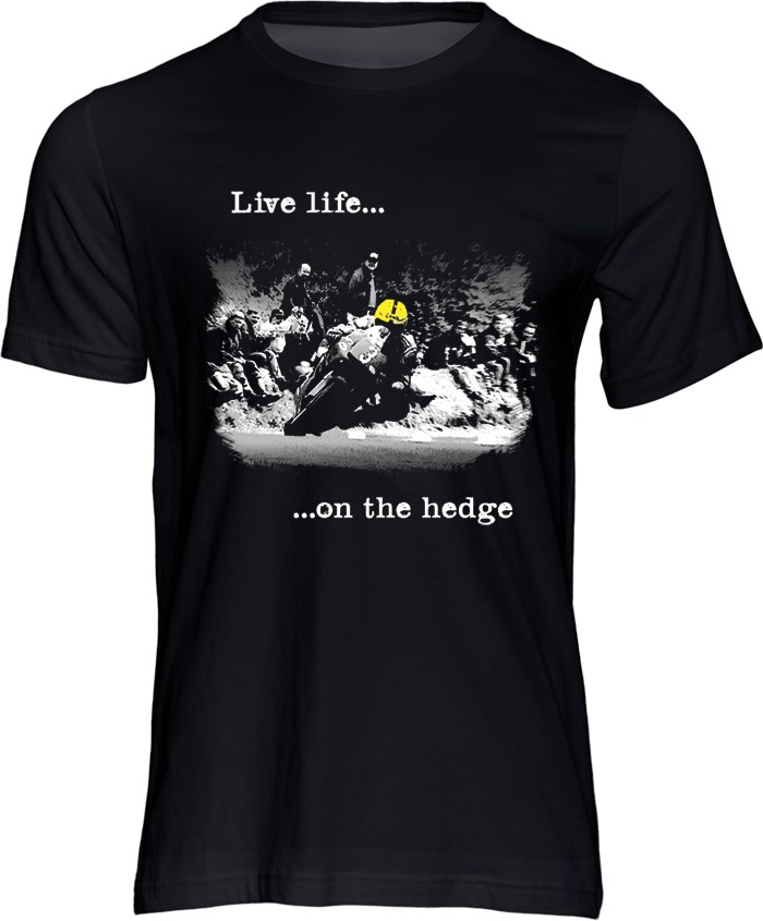 Live Life on the Hedge Joey Dunlop (Duke) T-Shirt Black - click to enlarge