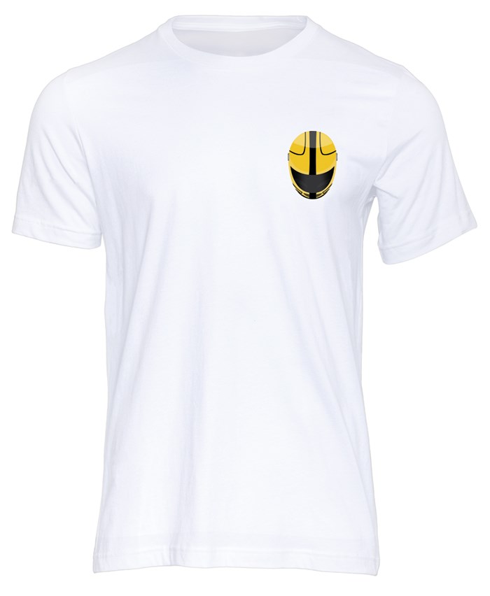 Joey Dunlop Helmet T-Shirt, White - click to enlarge
