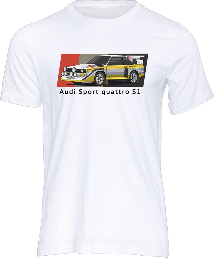Group B Monster - Audi Quattro S1 T-shirt, White - click to enlarge