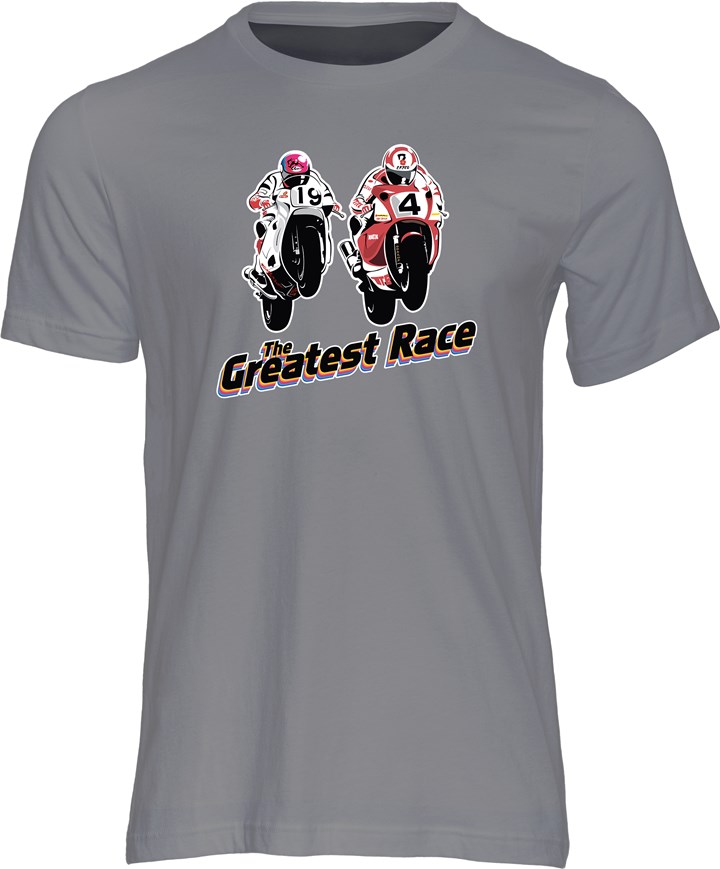 The Greatest Race Hislop vs Fogarty T-shirt Charcoal - click to enlarge