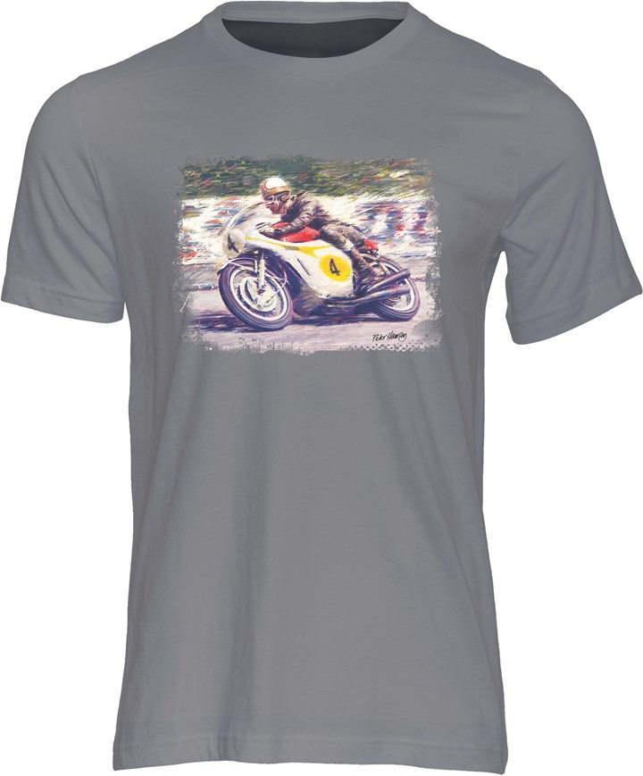 Mike Hailwood Art Print T-shirt Charcoal - click to enlarge