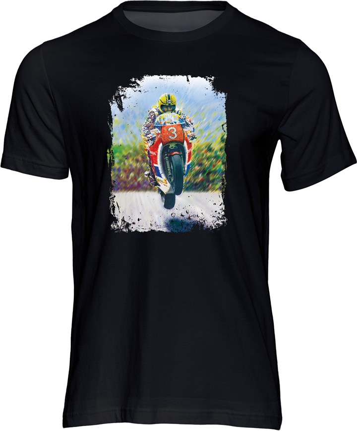 Joey Dunlop Art Print T-shirt Black - click to enlarge