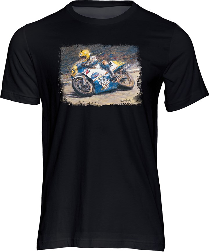 Joey Dunlop Art Print 90th Anniversary T-shirt Black - click to enlarge