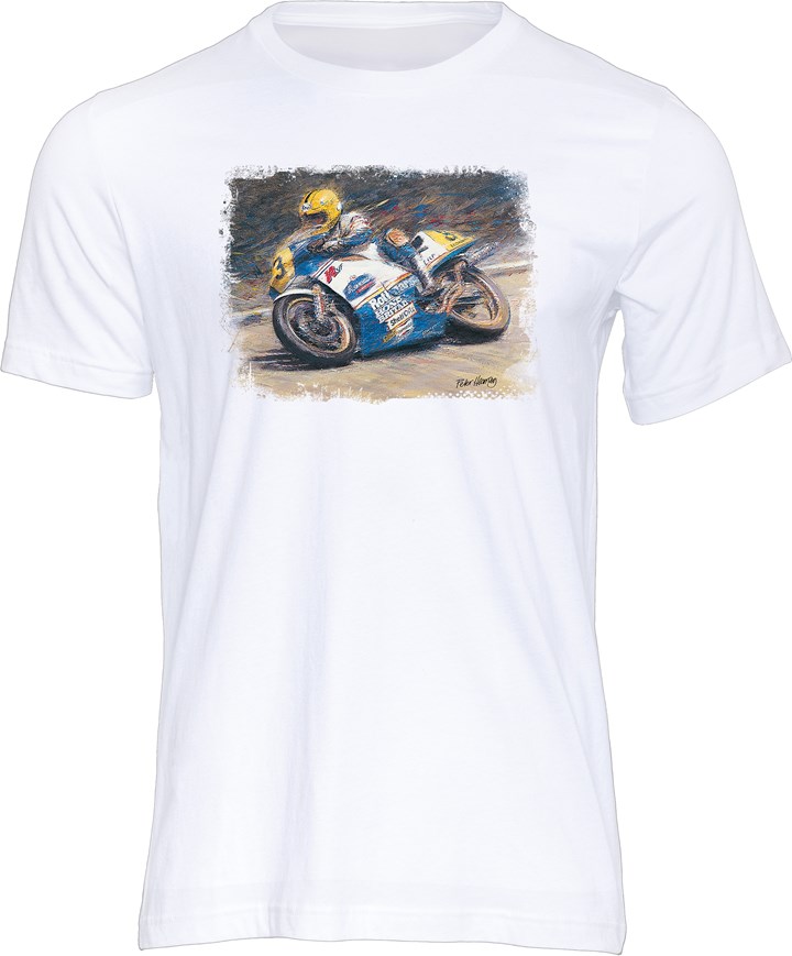 Joey Dunlop Art Print 90th Anniversary T-shirt White - click to enlarge