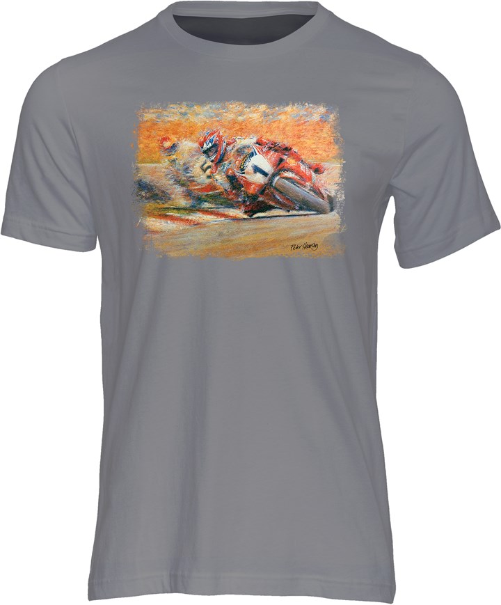 Carl Fogarty Motorcycle Art Print T-shirt Charcoal - click to enlarge